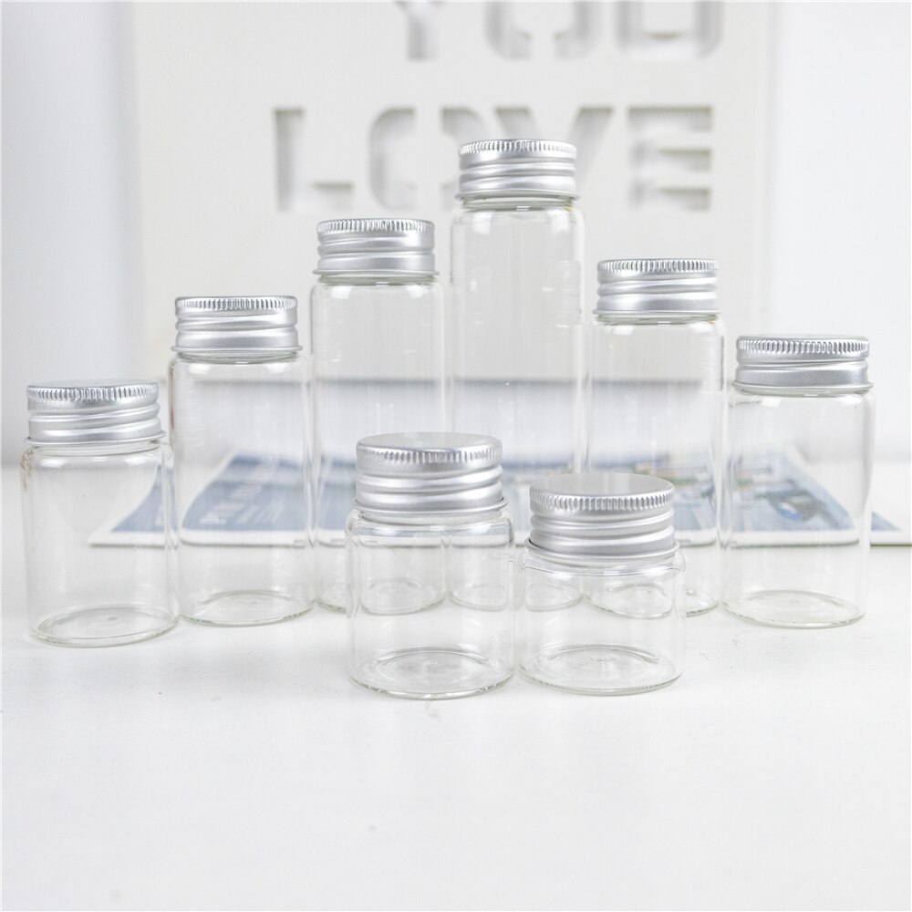 25ml 30ml 40ml 50ml 60ml 70ml 80ml 90ml bouteille en verre avec bouchon en aluminium à vis argentée contenant des aliments pour épices flacons bricolage 24 pièces