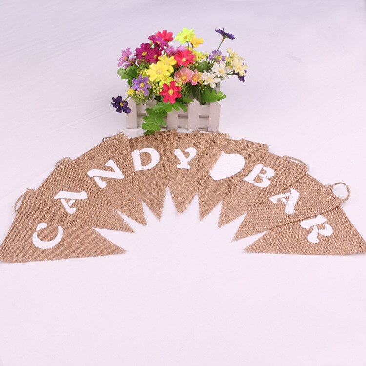 Candy Bar estampado corazón Banner banderines de arpillera triángulo arpillera Banner triángulo para banderas, banderas de Carnaval de Decoración