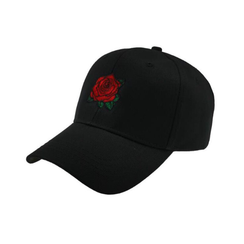 Broderi rose baseballkasket hip hop justerbar bomuldsblomst snapback hat forårssommer rose far hat hat: Sort