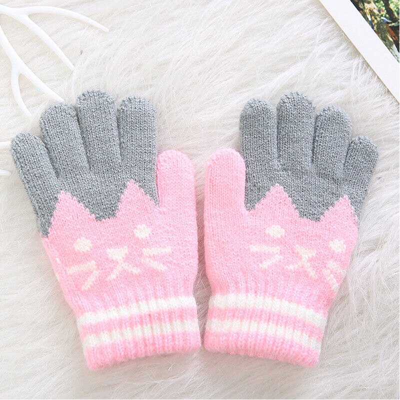 Neue Art freundlicher Winter Warme Dicke Handschuhe Baby Mädchen Jungen Kleinkind Magie Fäustlinge Nachahmung Kaschmir Niedlich Baby Handschuhe 4-8Y: Rosa