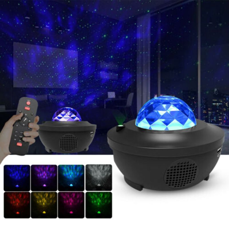Led stjernelys projektor roterende havbølge natlys nebula projektorlampe med bluetooth & timer & fjernbetjening