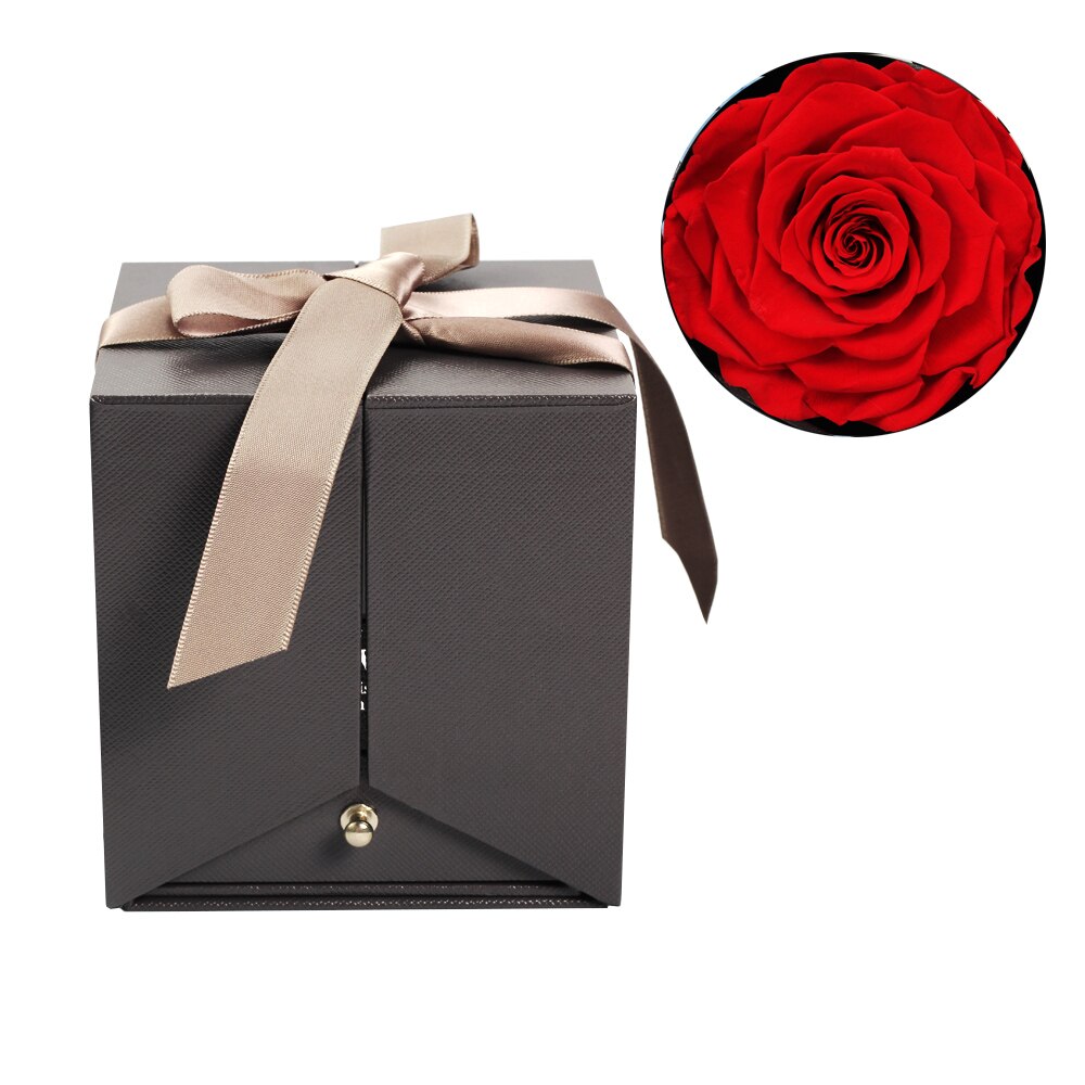 Caja de joyería de 6-9cm para mujer, Rosa eterna para de San Valentín, boda, Navidad, decoración del hogar, caja de embalaje de La Bella y La Bestia: E11 big flower