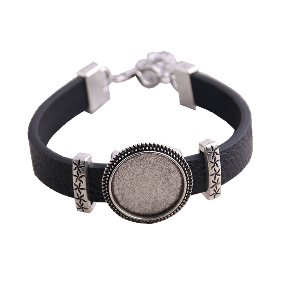 5pc PU Bracelets Bangles Base Setting Cuff Blank Trays Brazel fit 18mm Glass Cameo Dome Cabochon DIY Jewelry Findings D6442