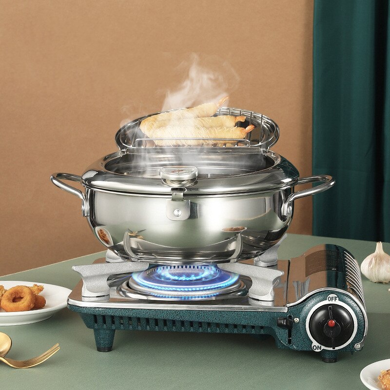 Deep Frying Pot Thermometre Tempura Fryer Pan Temperature Control Fried Chicken Pot Cooking Tools Stainless Steel Kitchen Tool