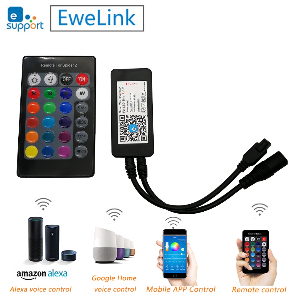 Spider Z Smart Wifi RGB LED Strip Controller 24Key IR Remote DC5V 12V 24V Support Alexa TMALL GENIE Google Home EWELINK APP