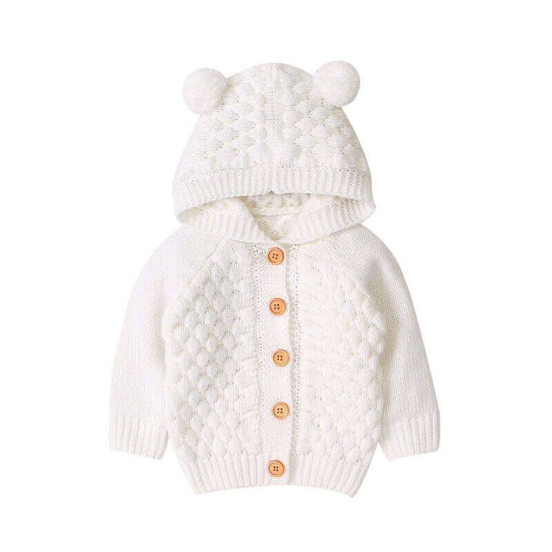 Peuter Baby Kids Jongen Meisjes Gebreide Jas Jas Oor Hooded Uitloper Winter Blouse Trui Gebreide Truien Vest Warme Kleren: WHITE / 24M