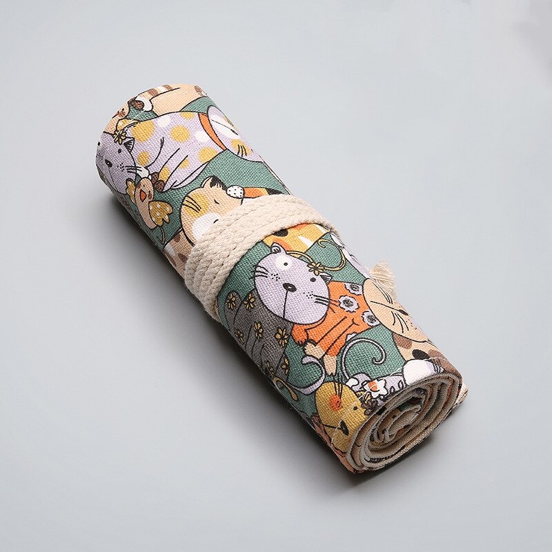 Trousse à crayons 24 ou 72 trous, étui en toile à enrouler, porte-stylo, pochette de rangement, boîte scolaire, pochette à crayons, papeterie: Moe cat72 Hole