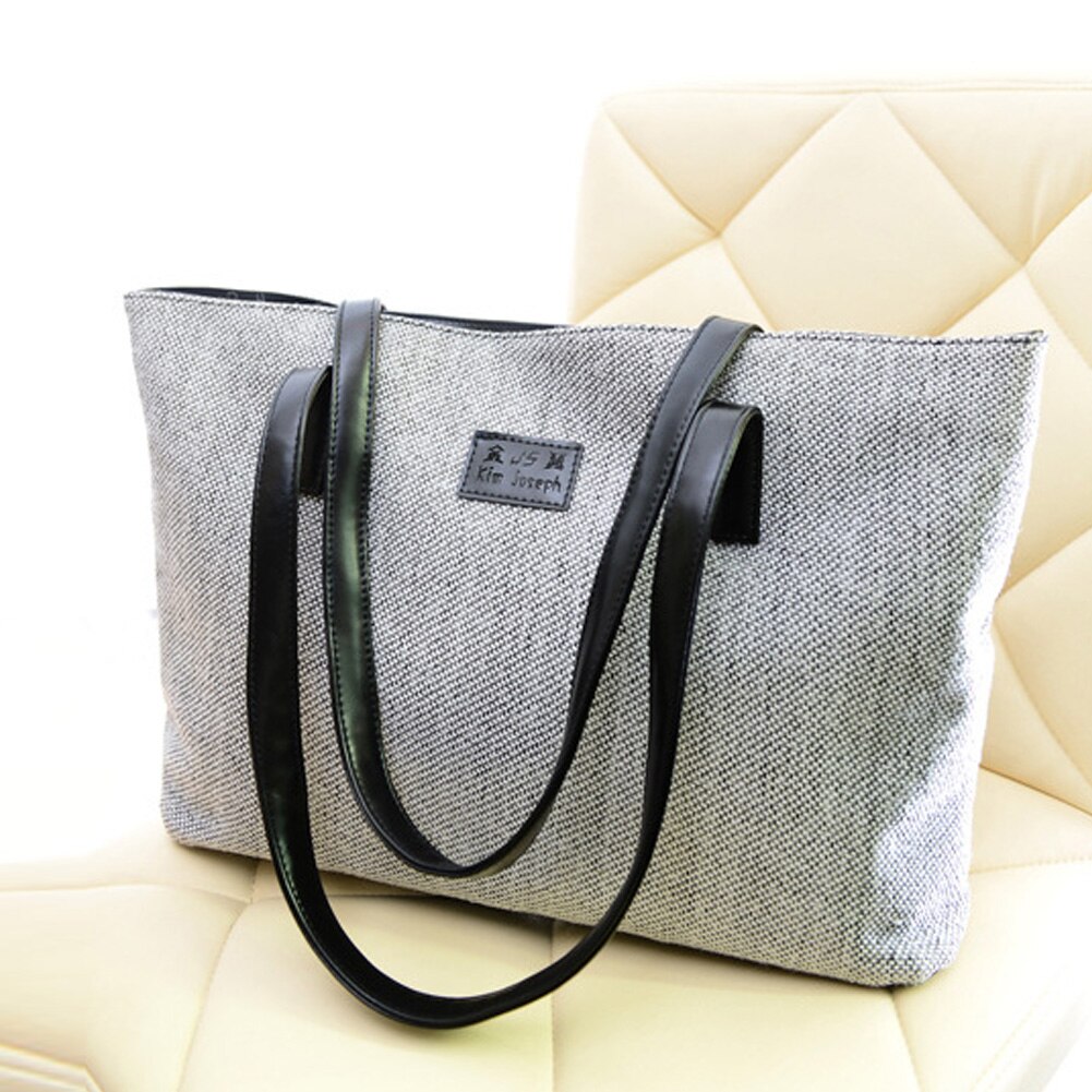 Donne della Tela di Canapa Quotidiana di Grande Capacità Cerniera Singolo sacchetto di Spalla Strada Casual Computer Portatili Shopping Tote Bag Portatile: gray