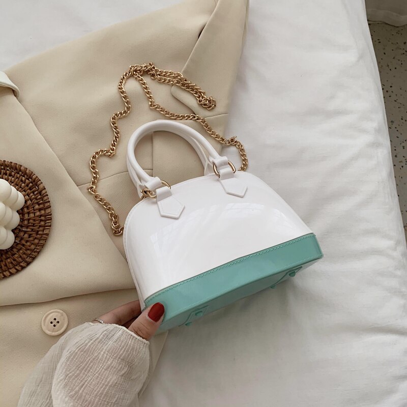 Leren contrasterende kleur handtas ketting messenger bag dames all-match draagbare gel tas: Groente