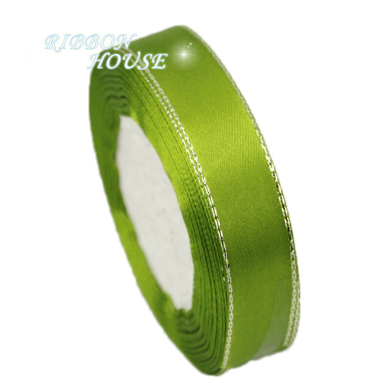 (25 yards/lot) 20mm Silver Edge satin ribbon packaging ribbons: Fruit Green