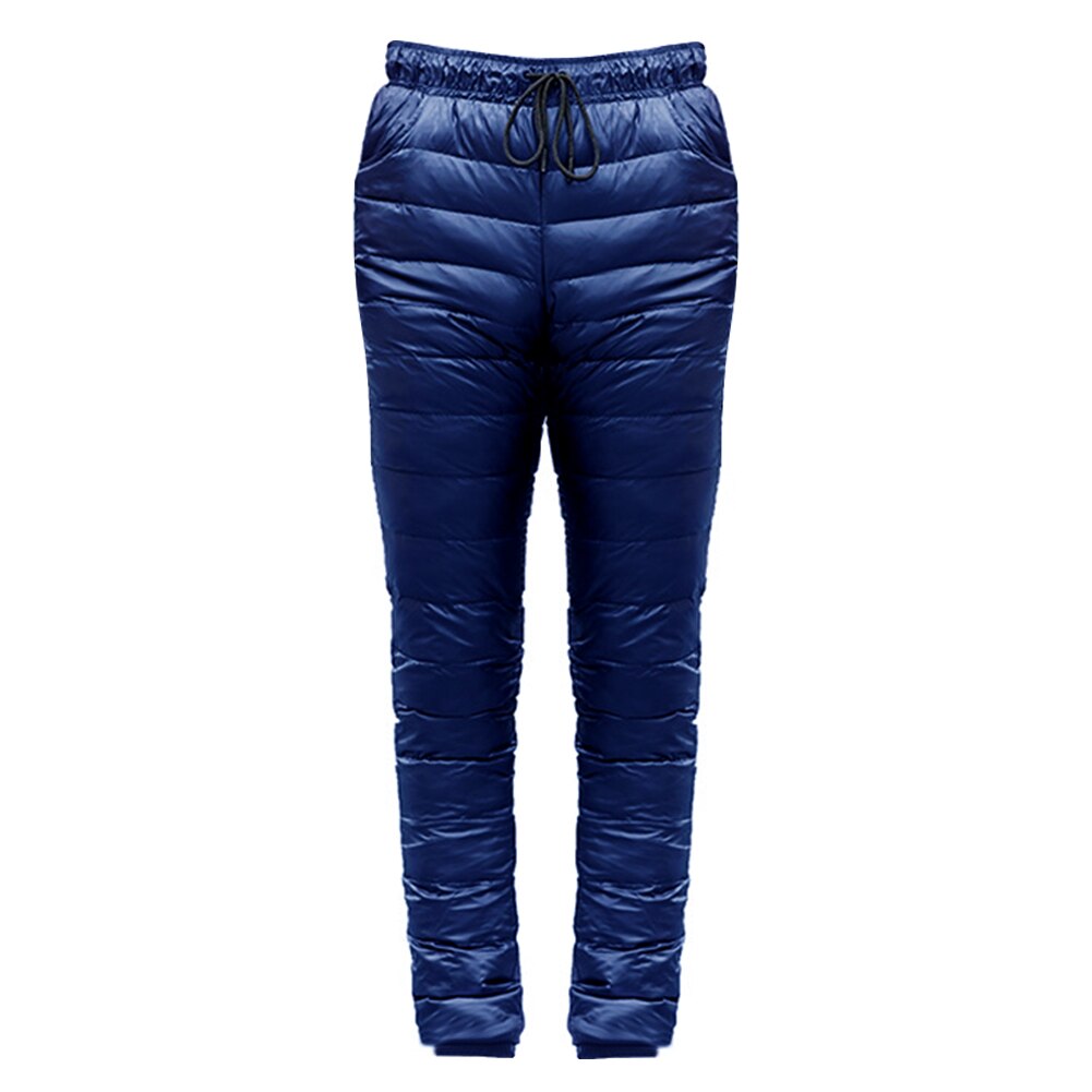 Winter Men Women Goose Down Pants Outdoor Camping Skiing Pants Thicken Waterproof Warm Slim Trousers: Blue / 3XL