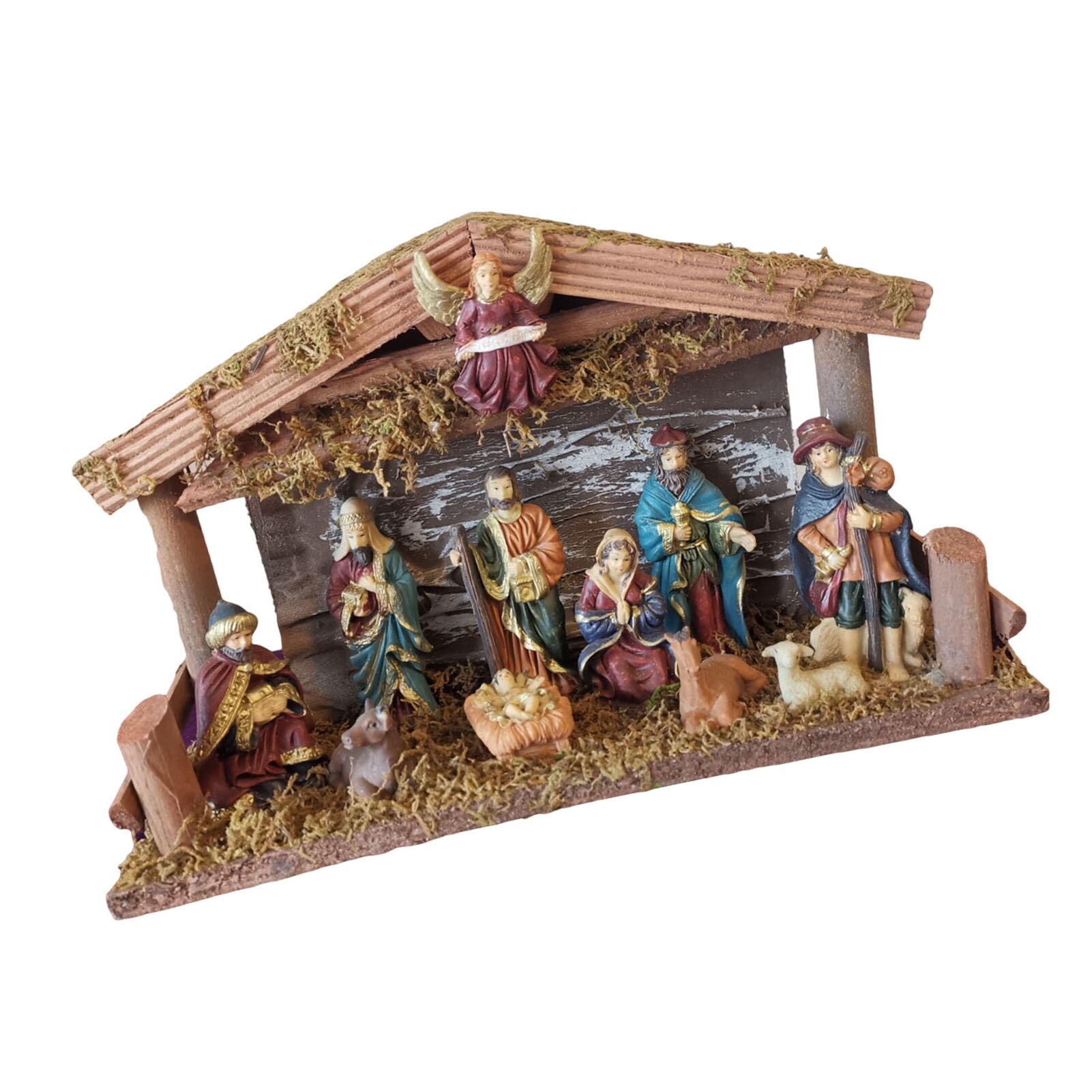 Statue Nativity Scene Set Baby Jesus Manger Christmas Nativity Ornament LED String Lights Resin Jesus Decoration