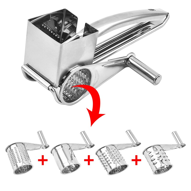 Holaroom Rotary Cheese Grater 4 Drums Blades Cheese Cutter Stainless Steel Cheese Slicer Shredder Butter Cutter Kitchen Gadgets: Set