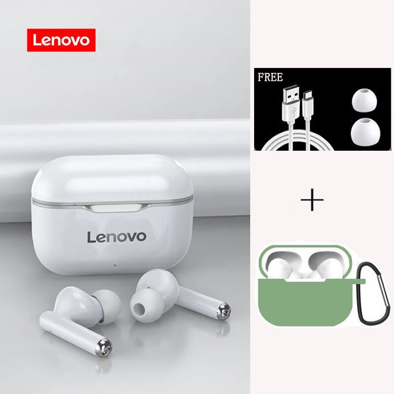 Newest in Original Lenovo LP1 Wireless Bluetooth Headset V5.0 Touch Earphone Stereo 300mAh Durable Battery IPX4 Waterproof: G Add green case7