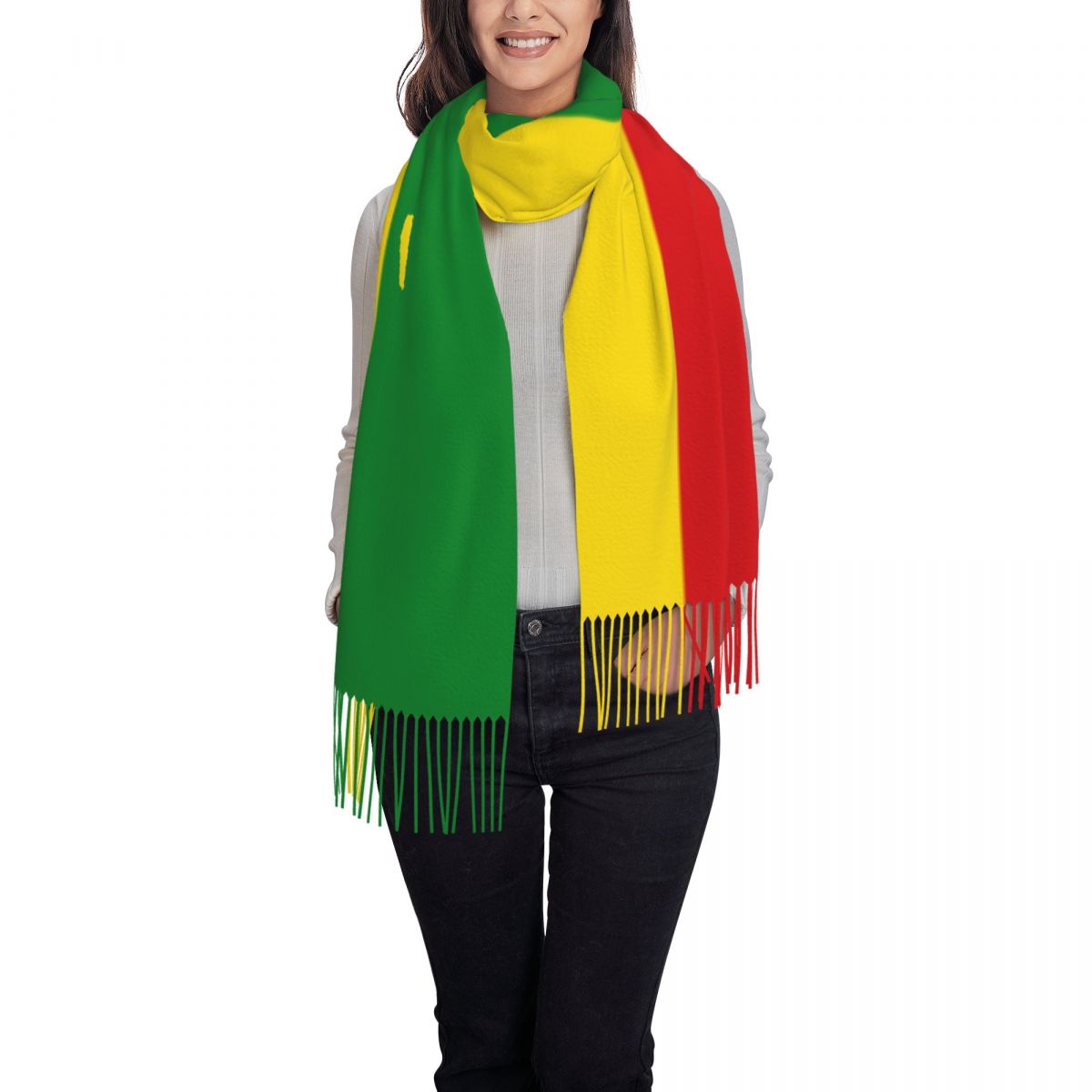 Bufandas personalizadas con bandera de Jamaica y León Rasta grande para mujer, chal suave y cálido con borlas para invierno y otoño, bufanda Reggae jamaicana