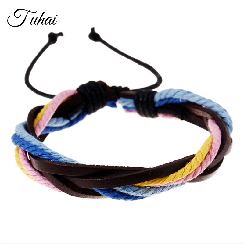 Handmade Geflochtene Multilayer männer Armbänder & Armreifen Vintage Bunte Wrap Armband Männlichen Schmuck