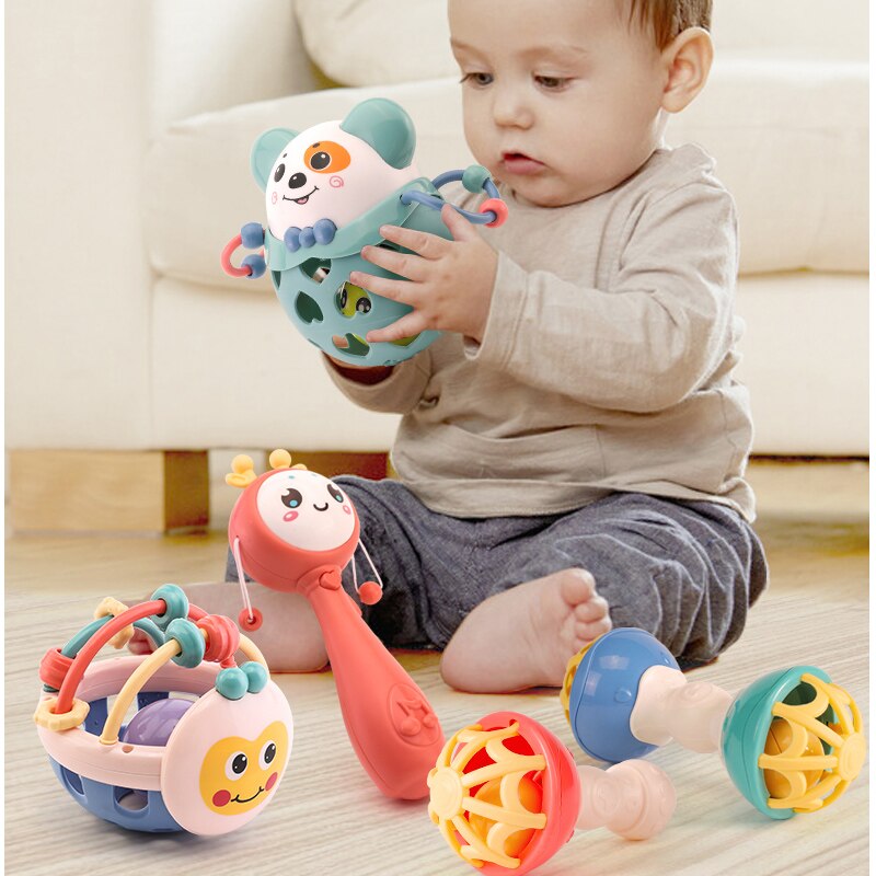 Baby Toys Grip Training Puzzle Hand Bell Rattle & Sensory Teether Toys Shaking Rattles Early Educational Toys 0-12 Months