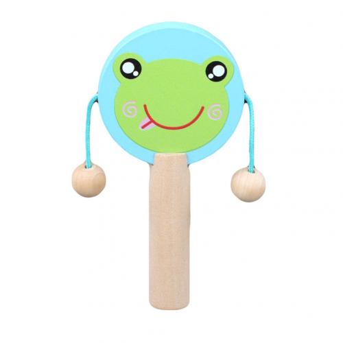 Cartoon Animal Wooden Handheld Musical Rattle Drum Shaker Education Baby Toy Noise Maker Wooden Musical Instrument: Blue