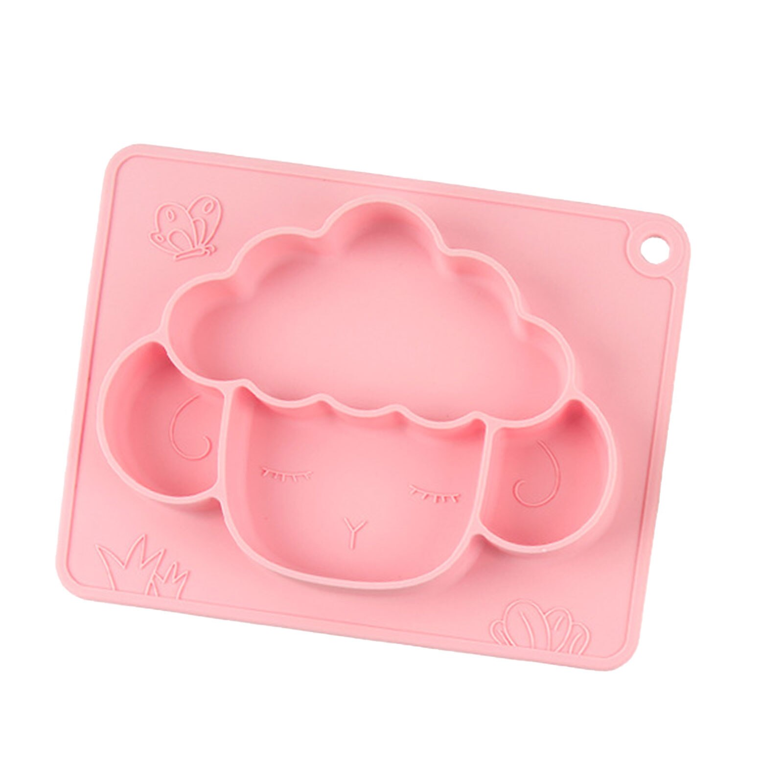 Plato de silicona para bebé, plato antideslizante para alimentación de ovejas, plato dividido, vajilla para niños y niñas: Rosa