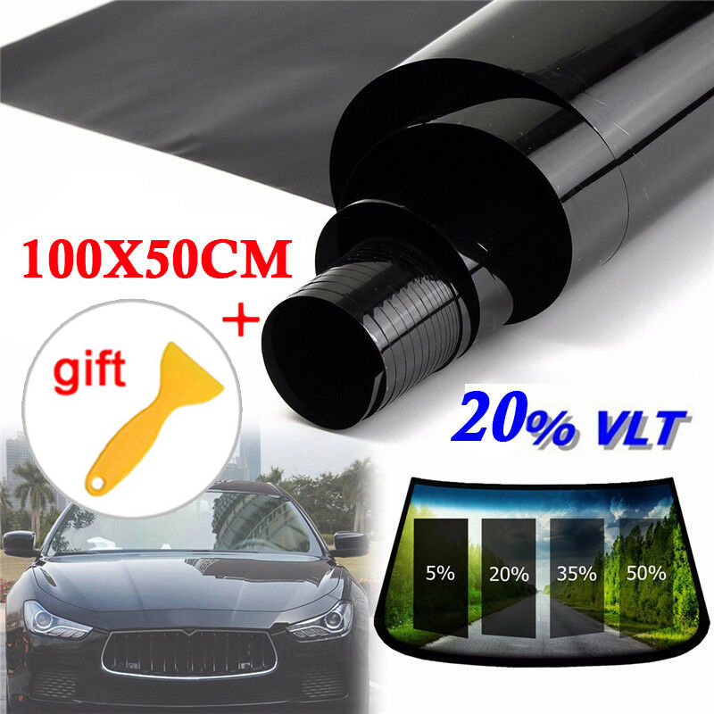 TINT 20%VLT Sticker +Scraper Black Film Foil Decal Replacement Accessory 100x50cm Home Window Spare Extra