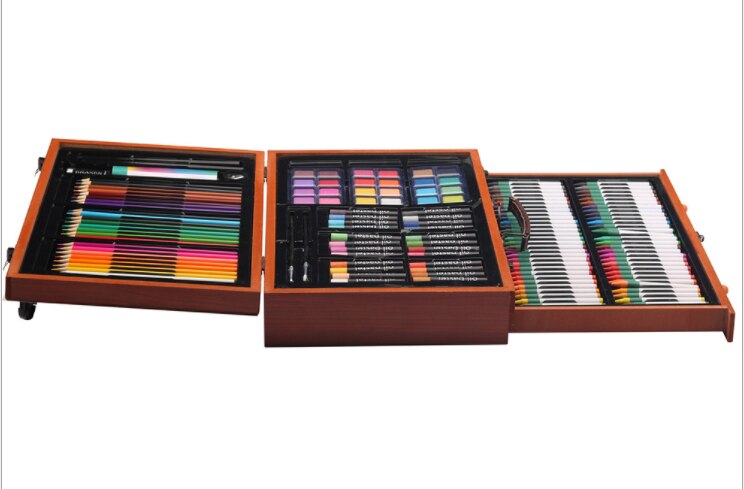 142pcs Art Sets Wooden Box Stationery Set Children's Painting Drawing Tools Art Box