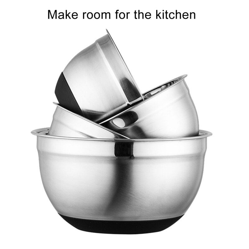 Cuenco mezclador de acero inoxidable con tapa y fondo antideslizante de silicona, utensilio de cocina, Bol para ensalada y pan, repostería, herramienta para tartas