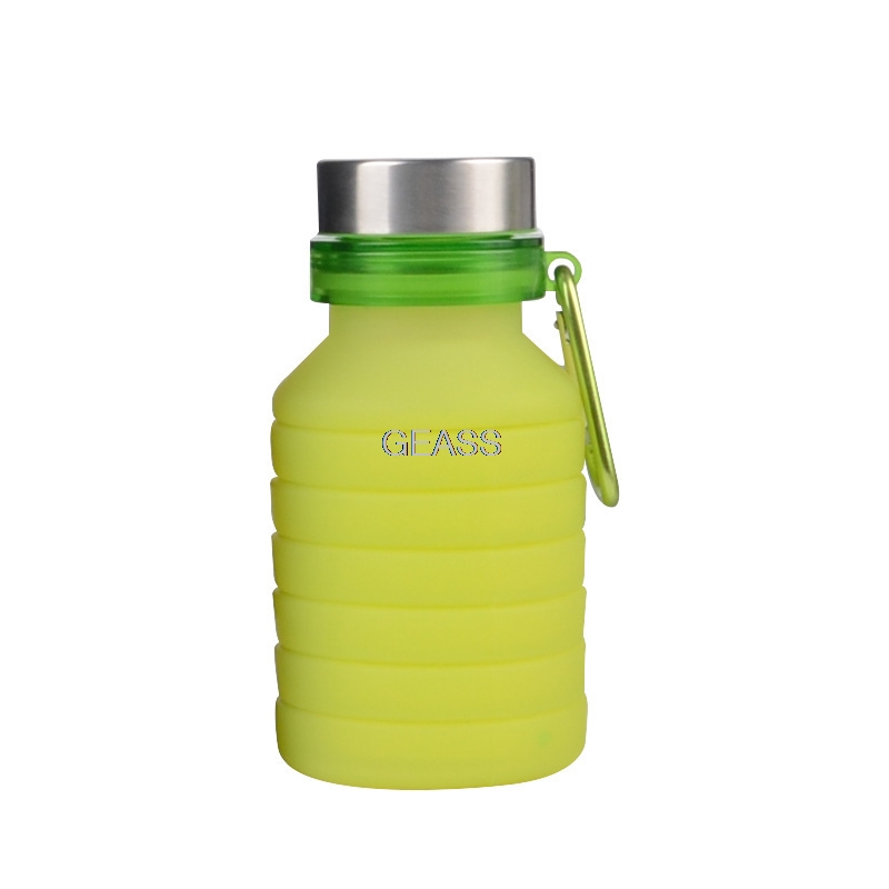 Silikone foldning udendørs rejse sport flaske 550ml store kapacitet bærbar tilbagetrækkelig kop glas vandflaske: Grøn