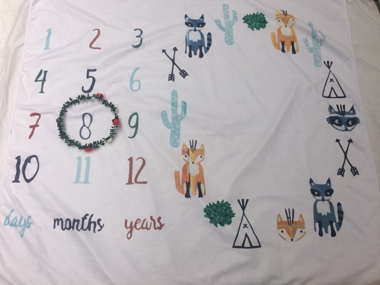 Baby Milestone Baby Month Blanket Single Fleece Photo Background Blankets Diaper Mat Backdrop Cloth Rug Accessories: blanket with garland