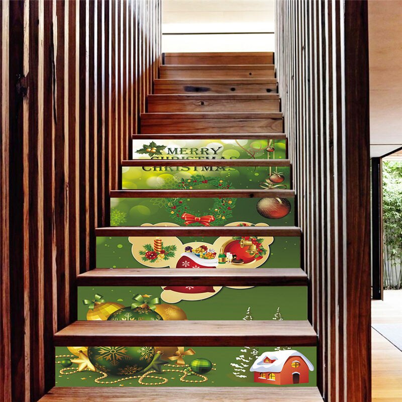 6 teile/satz Wasserdichte PVC Treppen Aufkleber Schneemann Santa Claus Weihnachten Boden Treppe Aufkleber Weihnachten Dekoration Für Heimat U3