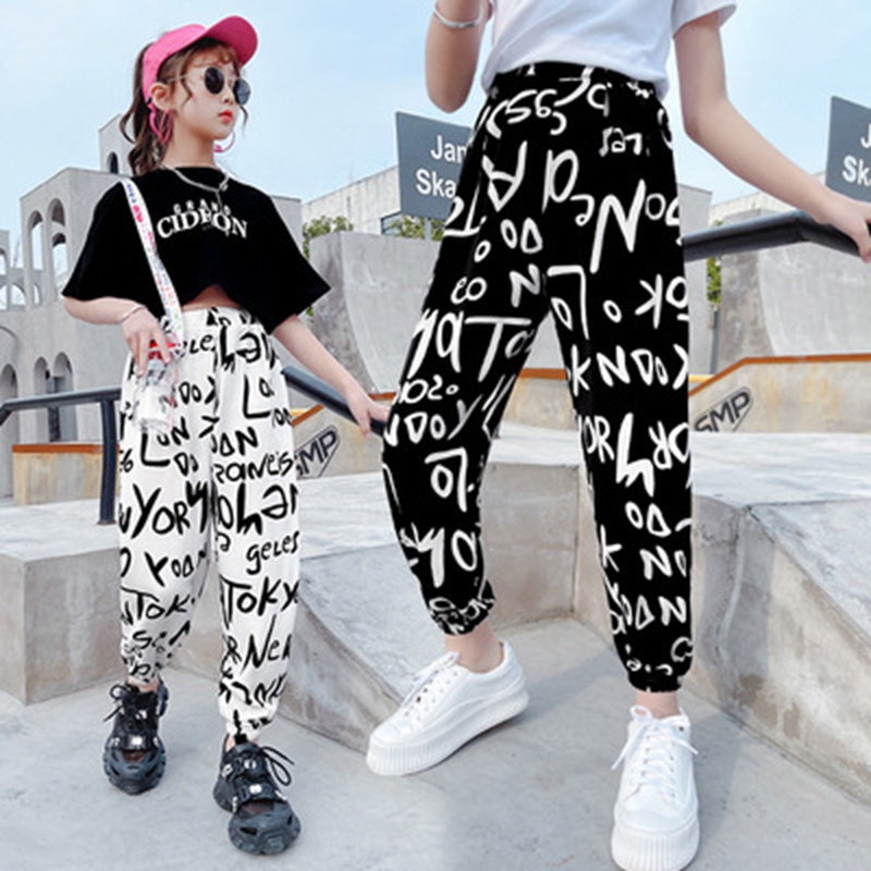 Nuovi vestiti per bambini pantaloni per ragazze pantaloni stampati con lettere stampate 3 4 5 6 7 8 9 10 11 12 13 anni pantaloni da jogging estivi per bambini