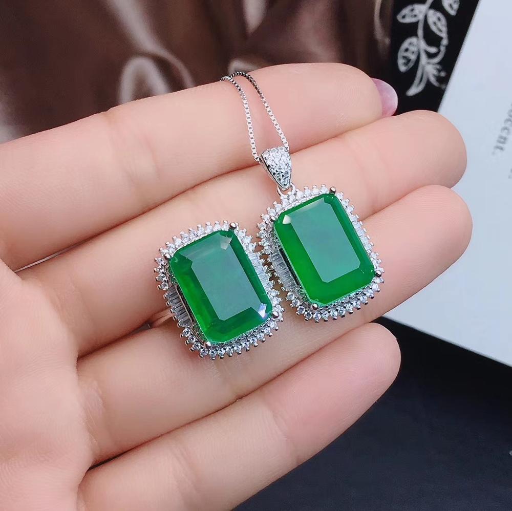 KJJEAXCMY boutique jewelry 925 sterling silver inlaid natural emerald female necklace ring pendant set support detection