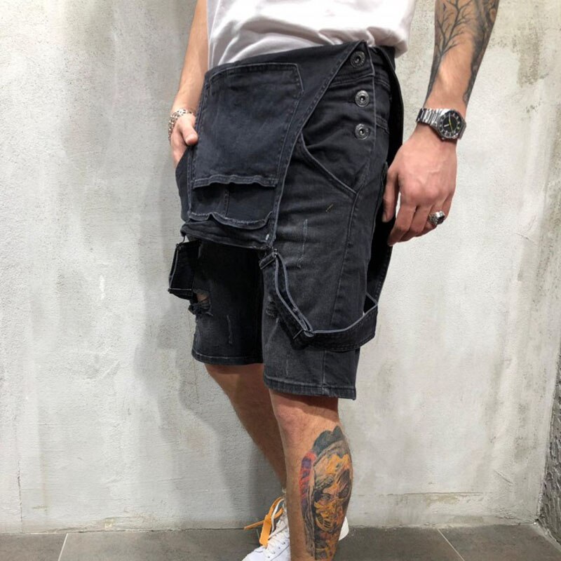 Pantalones cortos holgados a la para hombre, petos vaqueros rasgados para hombre, petos vaqueros informales para hombre, pantalones cortos hasta la rodilla
