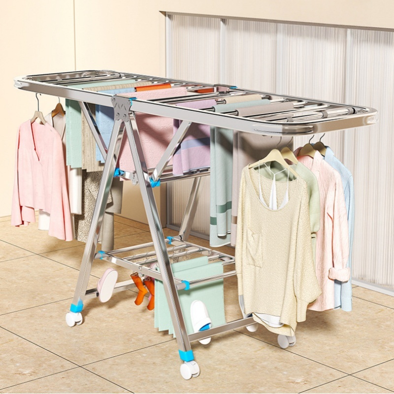 Wielowarstwowy wieszak robić suszenia ubrań ze stali nierdzewnej Składany wieszak na ubrania dla dzieci Wewnętrzny stojak na pranie robić przechowywania pościeli