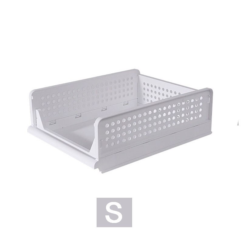 Wardrobe Storage Rack Stackable Closet Clothes Drawer Organizer Layered Partitions Finishing Shelf Bedroom Clothes Organizer: White S