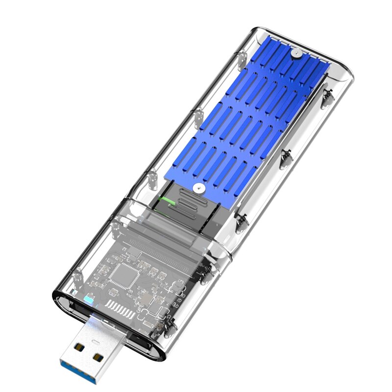 External M.2 NGFF SATA SSD Enclosure High Speed USB3.0 Gen1 5Gb/S Transparent SATA SSD Hard Drive Case for PC: Blue