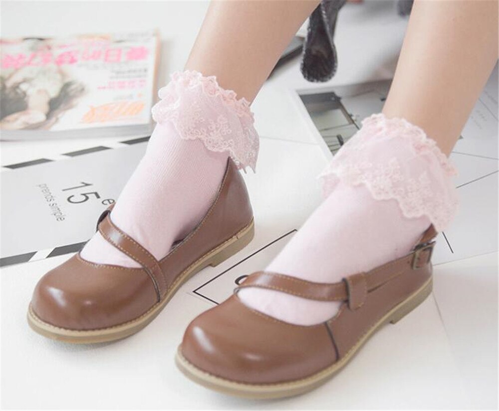 1 paire Lolita Style jeune fille japonaise belle femme dentelle chaussettes courtes multiples couleurs coton Socks
