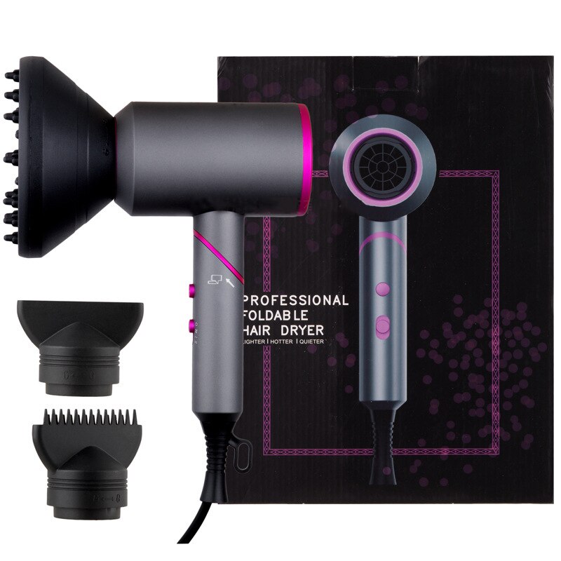 Leafless hair dryer, negative ion hair dryer, 360 degree nozzle temperature and wind speed control, hair styling: Not hollow gray / EU