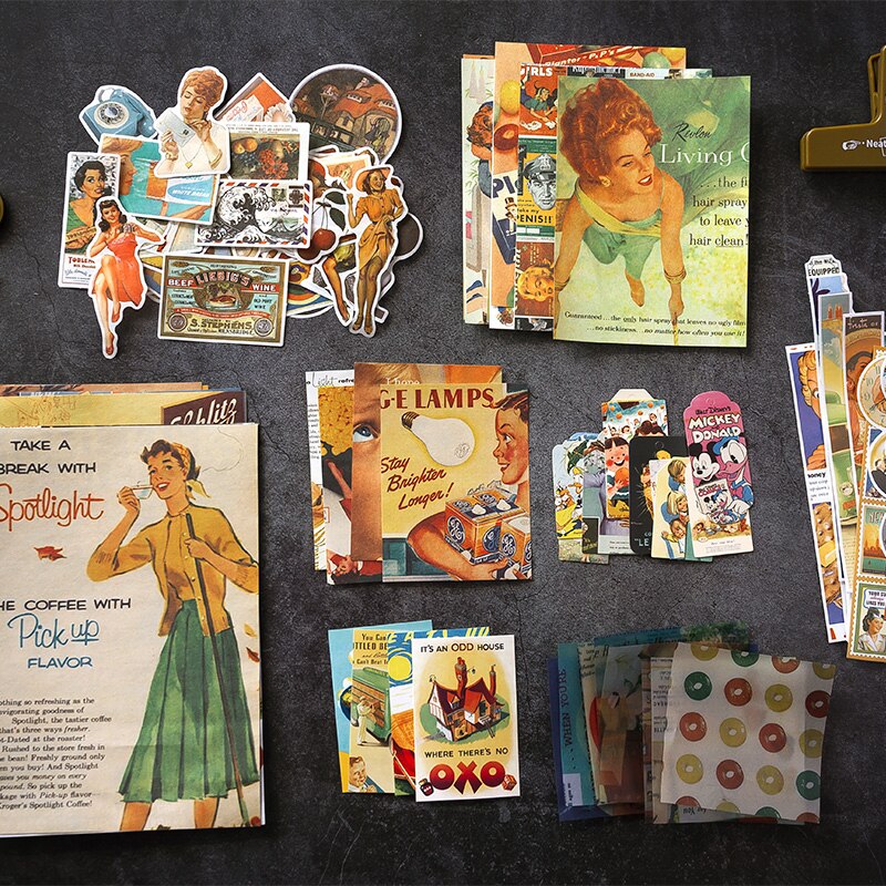 100 stk retro blandet materiale pakke gjør-det-selv scrapbooking søppeldagbok primer collage mobil dagbok album glad plan dekorasjon