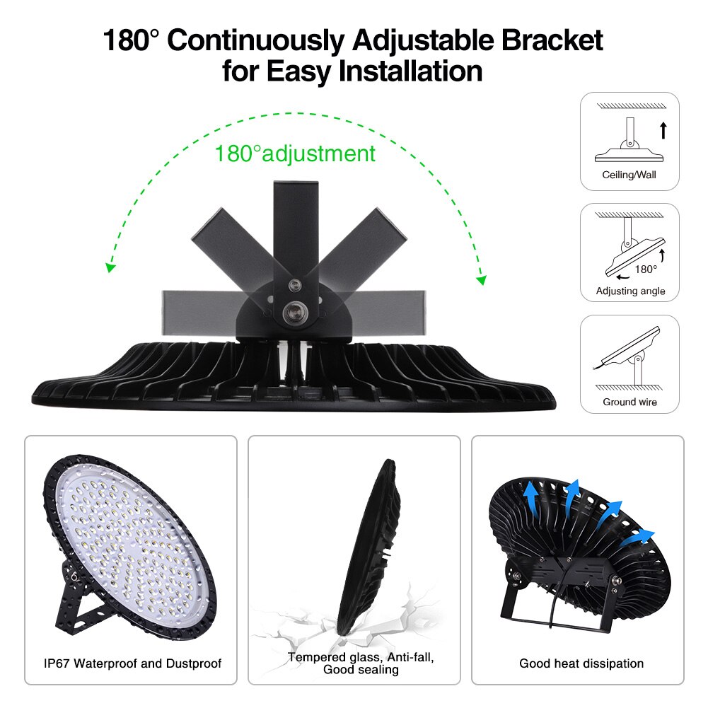 UFO LED High Bay Light 100W Waterproof Ultra Thin LED Warehouse Lighting Commercial Bay Lighting for Garage Gym Shop Workshop