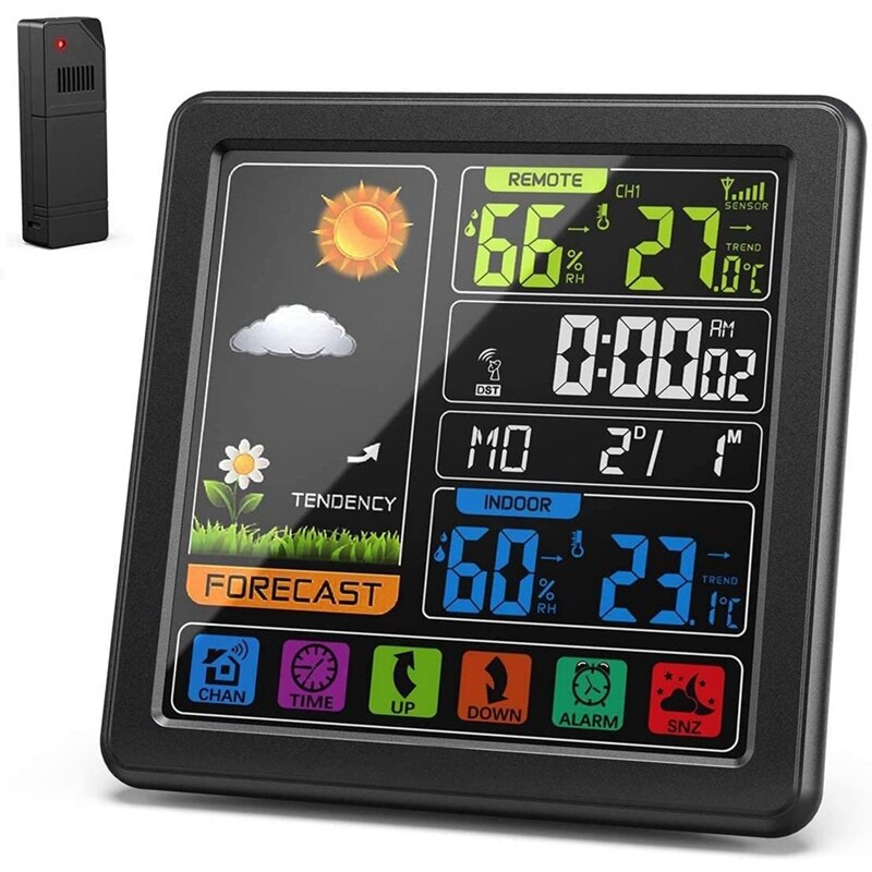 Weerstations Thermometer Hygrometer Sensor Digitale Monitor Volledige Touchscreen Draadloze Weer Klok