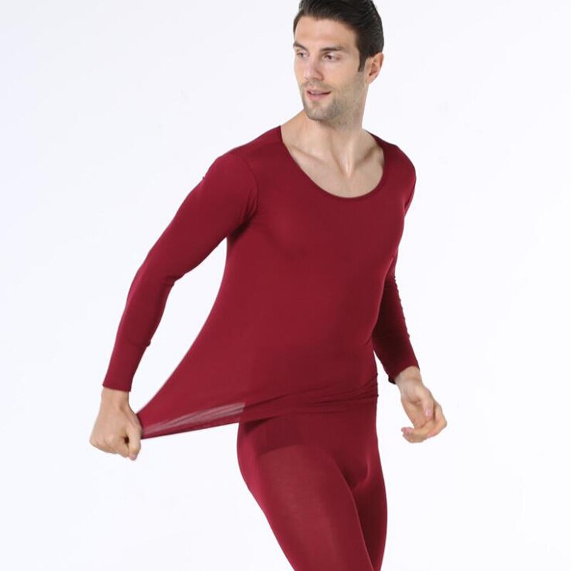 O Neck Base Women Thermal Underwear For Women Men Thermal Clothing Second Skin Winter Female Thermal Suit: wine red men