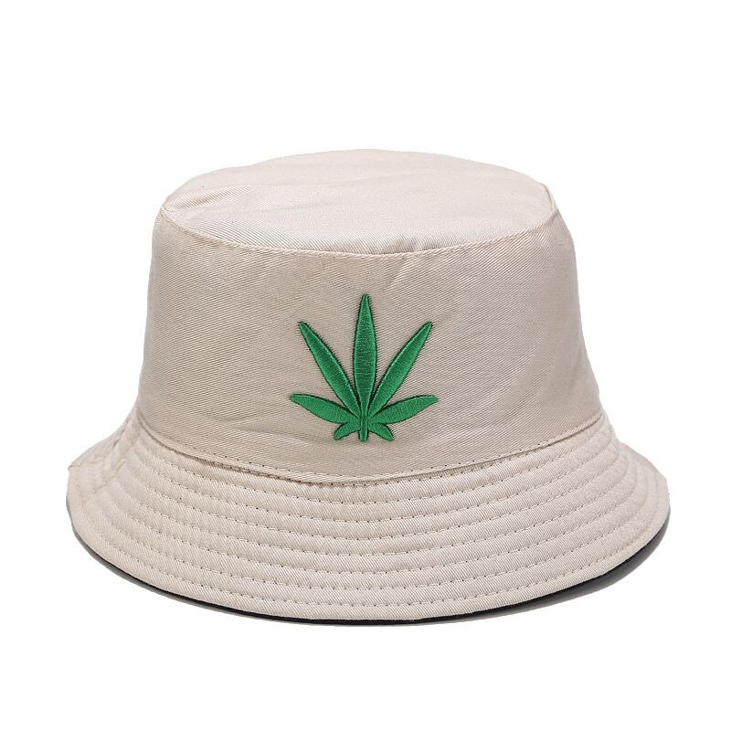Broderi ahornblad spand hat mænd og kvinder reversibel hip hop fisker panama hætter bomuld udendørs sommer swag fiskeri hatte: Khaki-sort