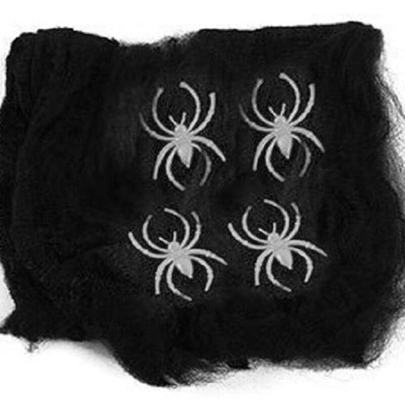 Halloween scene decoration props 1 spider web 4 spiders horror party haunted house scene props white/black supplies: Black 60g