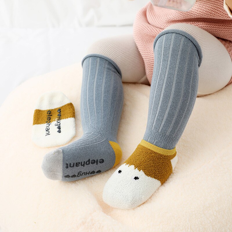 2 Pair/set Cartoon Dinosaur Baby Socks Winter Autumn Non Slip Warm Cotton Kids Socks For Boys Girls 0-12M