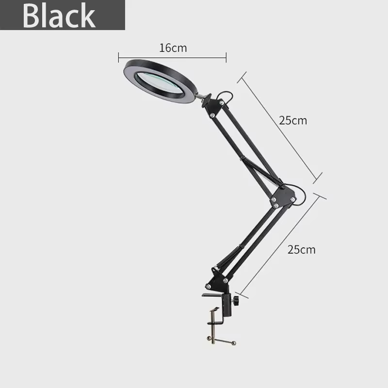 Lente d'ingrandimento Lampada a LED Lente d'ingrandimento con luce 10 livelli Lampada da lettura a LED con supporto a morsetto Lampada a luce artigianale a 3 colori: Black