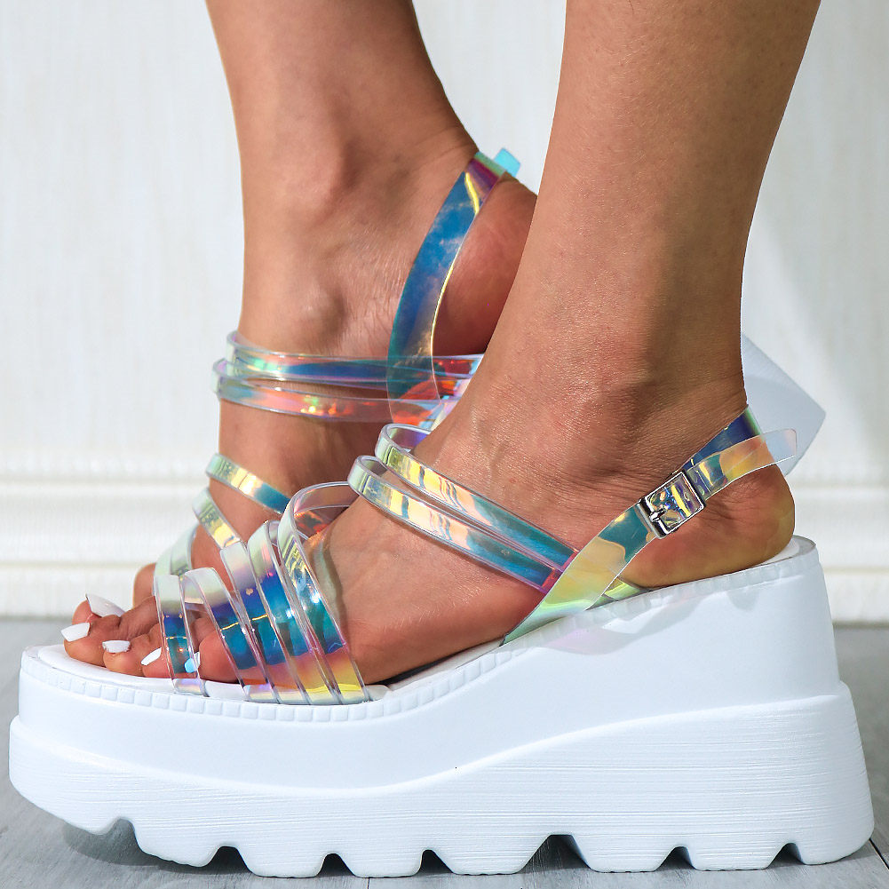 Sorphio-sandales de luxe à semelle compensée, chaussures d'été pour femmes, en PVC et colorées, collection directe INS