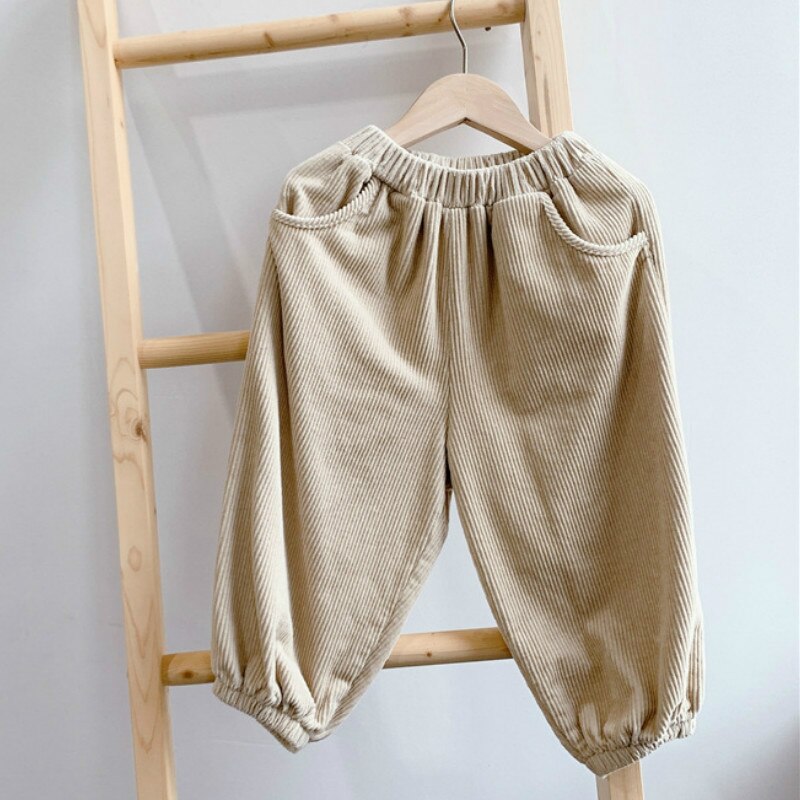 Kinderen Herfst Corduroy Harembroek Meisjes Casual Broek Baby Meisje Winter Kleding Peuter Broek: Beige / 4T