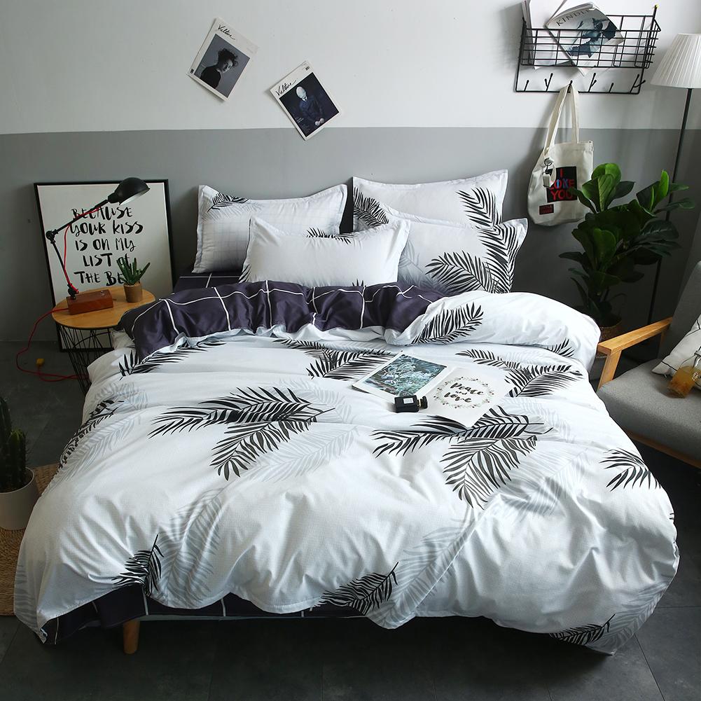 4pcs Simple Bedding Set Banana Leaf Printing Duvet Cover Bed Sheet Print Quilt Duvet Cover Flat Bed Sheet Pillowcase
