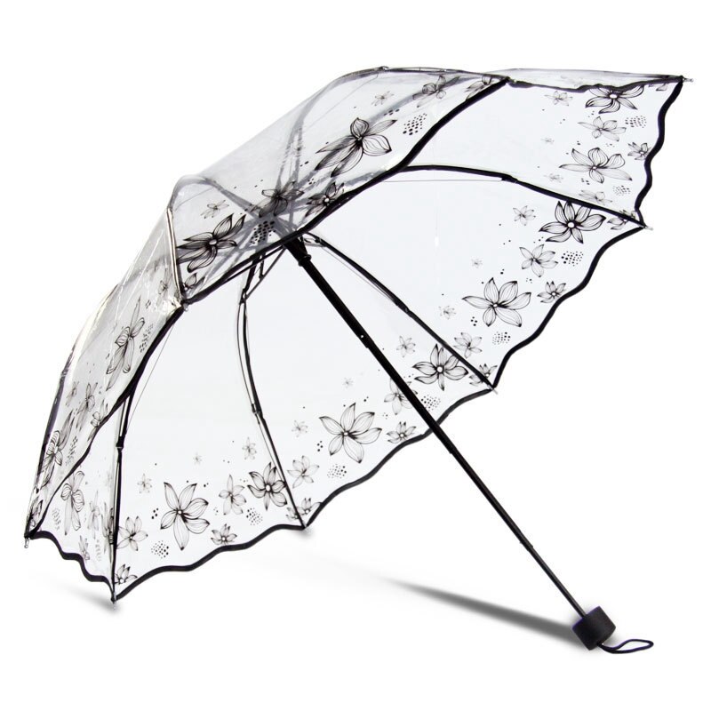 Paraply regn kvinder gennemsigtig solrig og regnfuld paraply parasol tykkere tre-foldet reklame paraply: Lotus