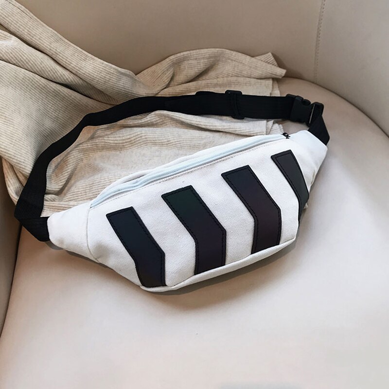 Sacchetto di petto per Gli Uomini Sacchetto Della Vita della Tela di Canapa Maschio di Strada Riflettente Crossbody Pacchetto casuale Borse Da Viaggio dell'anca del Pacchetto Della Spalla: bianca